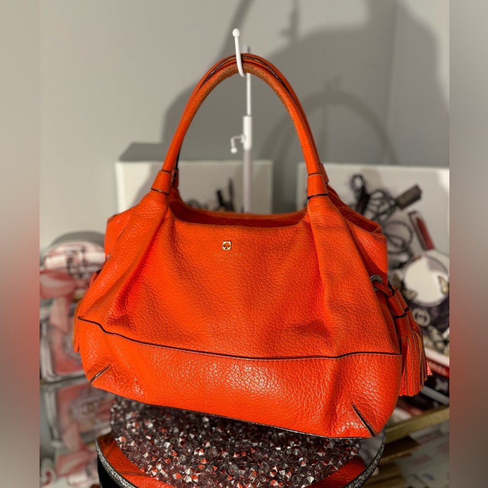 Kate Spade Orange Leather Stevie Southport Avenue Flame Satchel